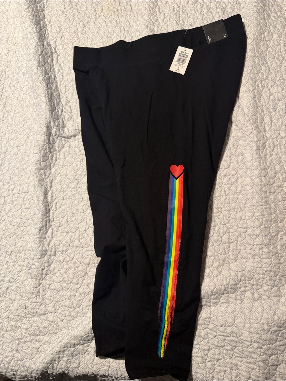 torrid Black Leggings with Rainbow Stripe and Red Heart Accent